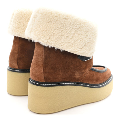Hermes Suede Shearling Womens Hemisphere Ankle Boots 37.5 Brown 5 of 9