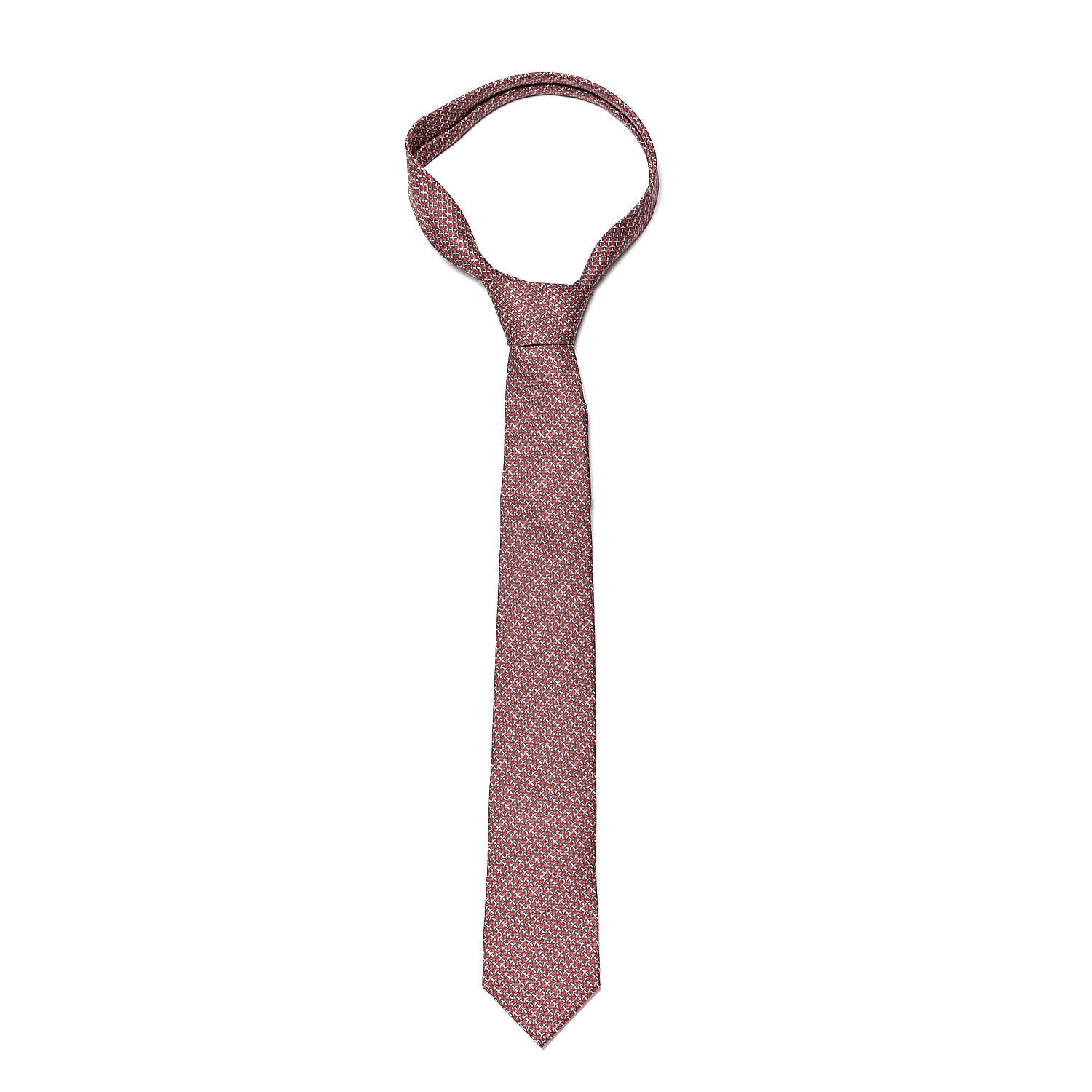 Hermes Printed Silk Heavy Twill Halteres Mens Neck Tie Rouge Brique Anthracite Blanc 1 of 4