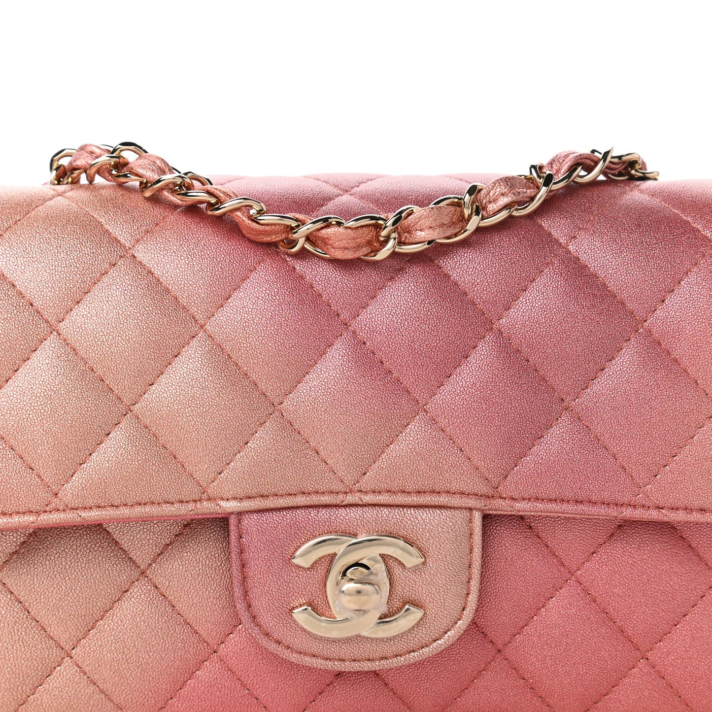 Metallic Lambskin Quilted Ombre Mini Rectangular Flap Pink