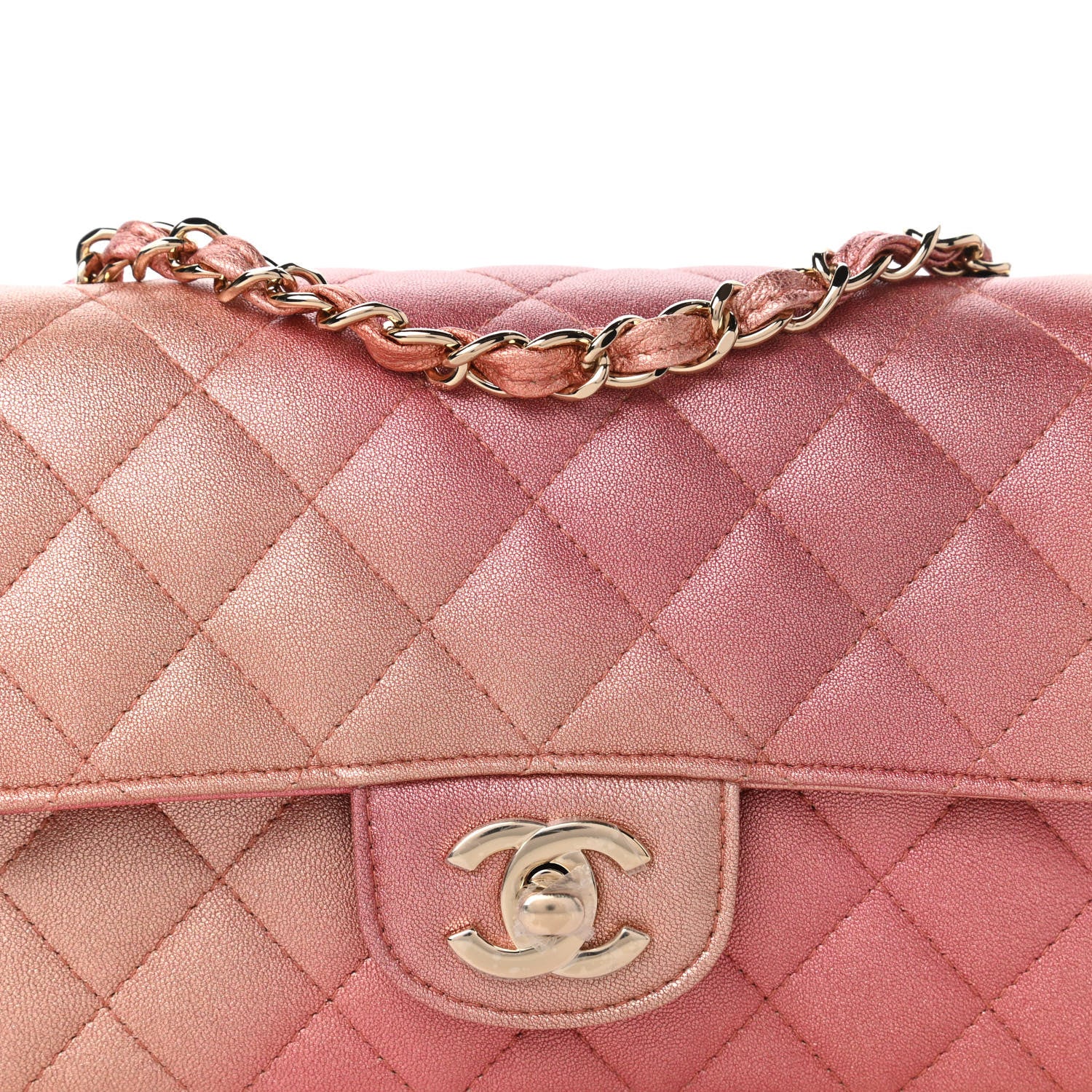 Chanel Metallic Lambskin Quilted Ombre Mini Rectangular Flap Pink 10 of 10