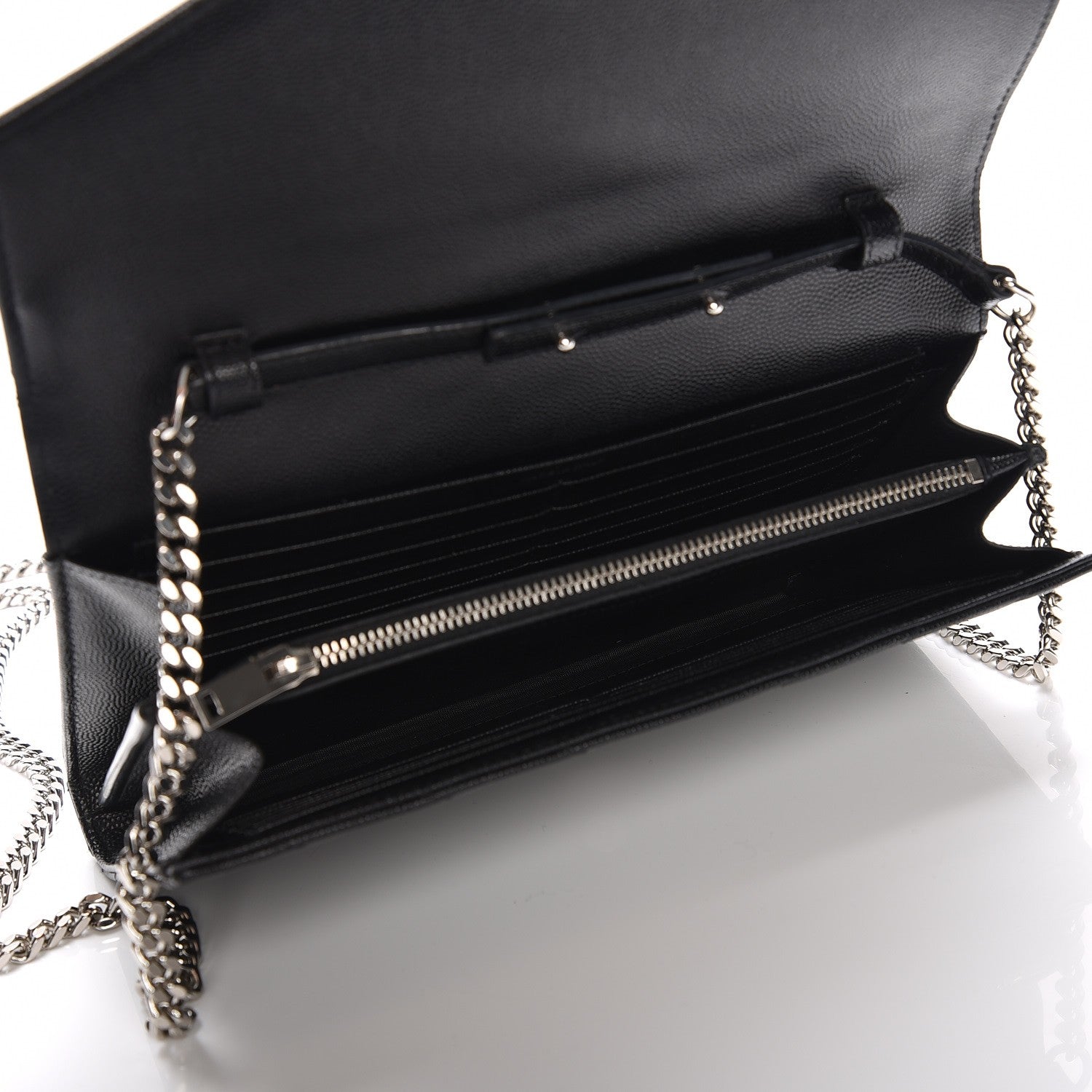 Saint Laurent Grain De Poudre Matelasse Chevron Monogram Chain Wallet Black 5 of 7