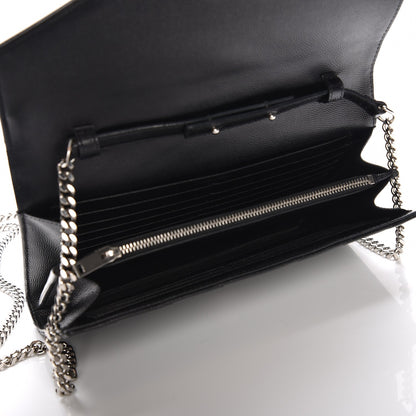 Saint Laurent Grain De Poudre Matelasse Chevron Monogram Chain Wallet Black 5 of 7