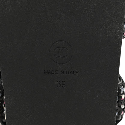 Chanel Glittered Tweed Lambskin Dad Sandals 39 Black White 7 of 9