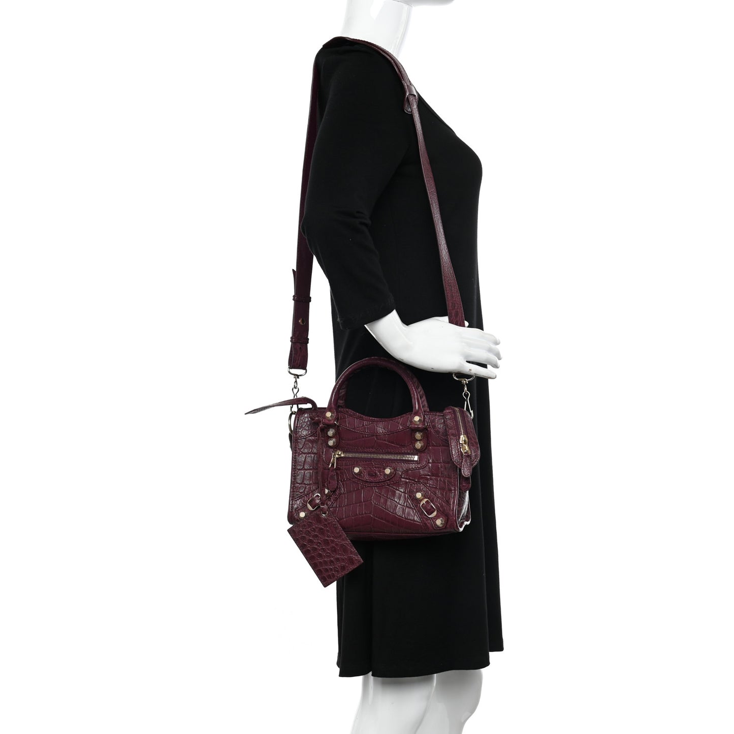 Calfskin Crocodile Embossed Giant 12 Gold Hardware Mini City Violet Prune