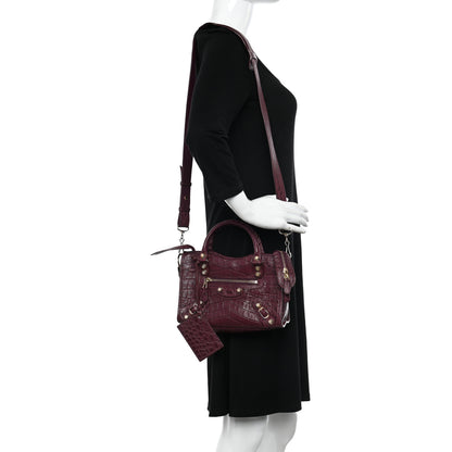 Balenciaga Calfskin Crocodile Embossed Giant 12 Gold Hardware Mini City Violet Prune 2 of 10