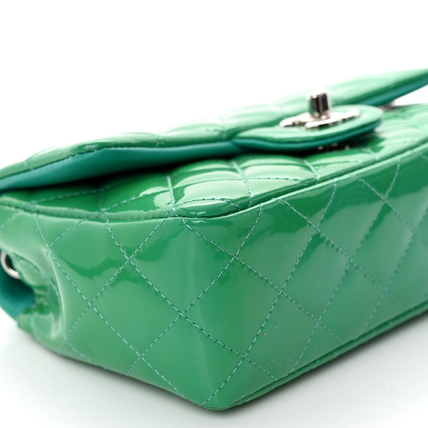 Patent Calfskin Quilted Mini Rectangular Flap Green