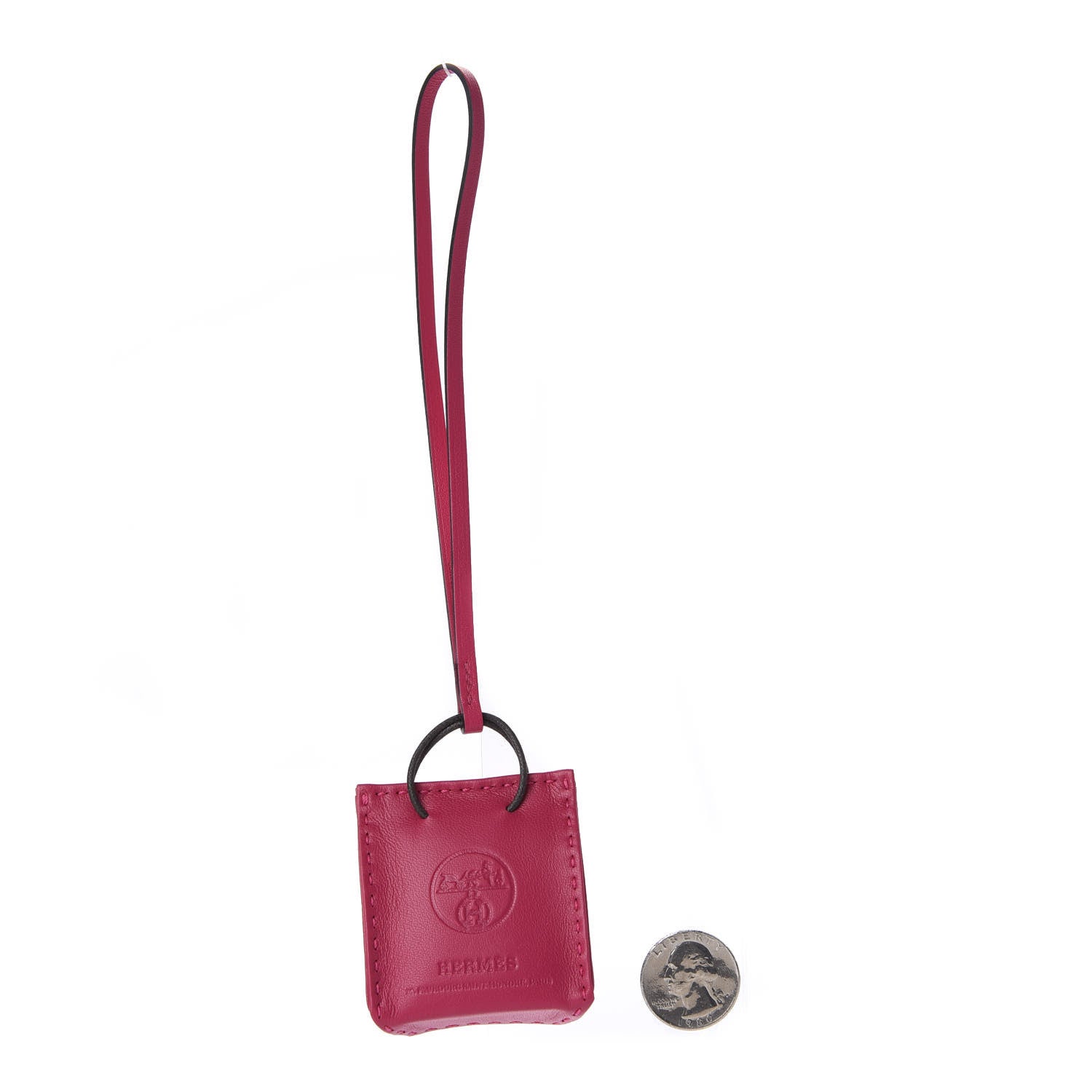 Hermes Milo Lambskin Swift Shopping Bag Charm Rose Mexico 2 of 4