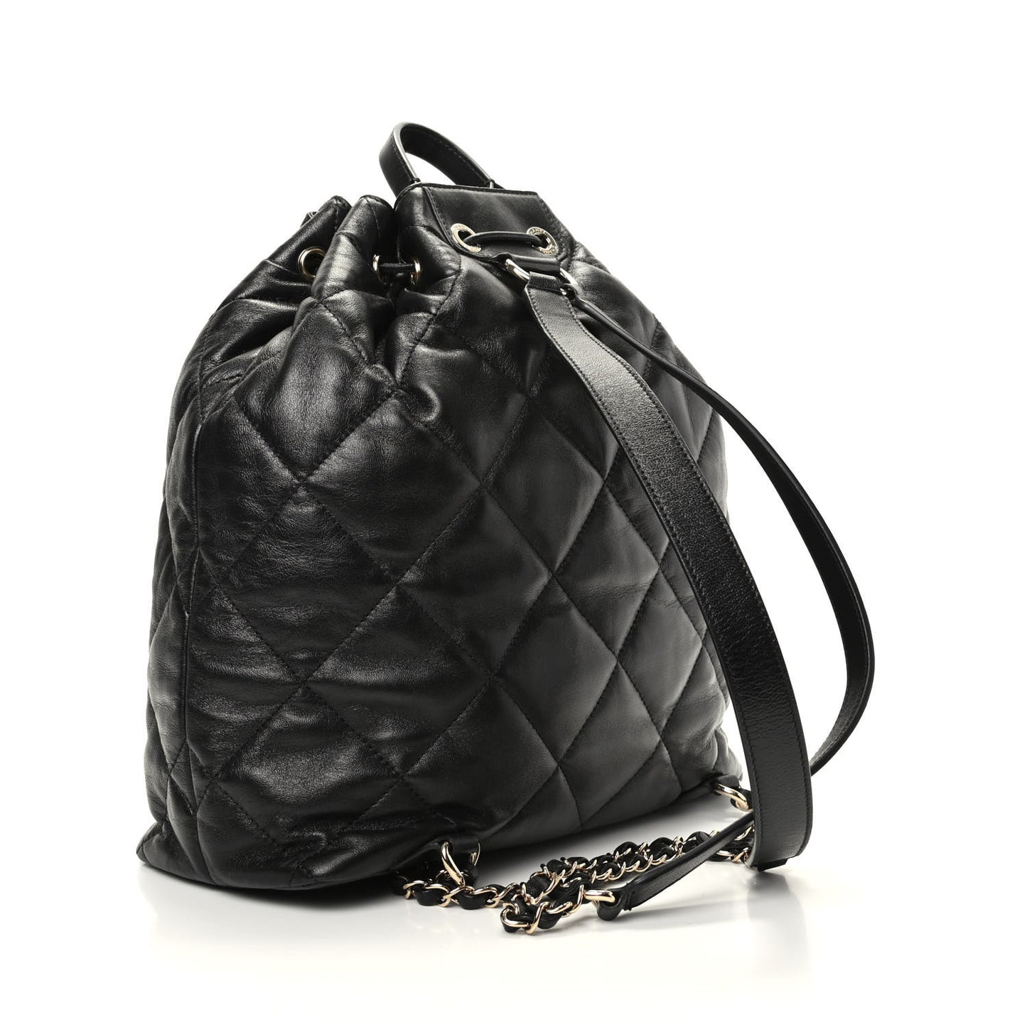Lambskin Quilted Drawstring Backpack Black
