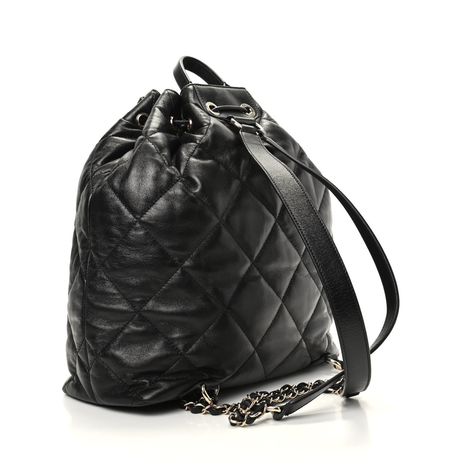 Chanel Lambskin Quilted Drawstring Backpack Black 2 of 9