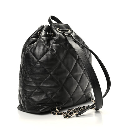 Chanel Lambskin Quilted Drawstring Backpack Black 2 of 9