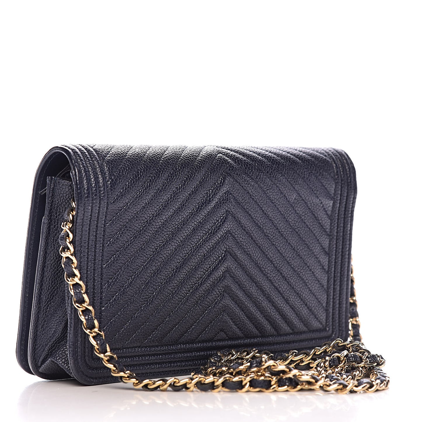Caviar Chevron Quilted Boy Wallet On Chain WOC Blue