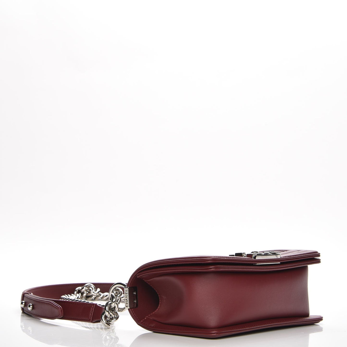 Calfskin Chevron Quilted Small Boy Flap Burgundy