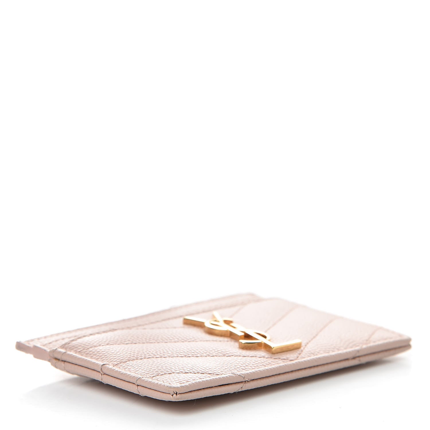Saint Laurent Grain De Poudre Matelasse Chevron Monogram Credit Card Case Pale Pink 4 of 7