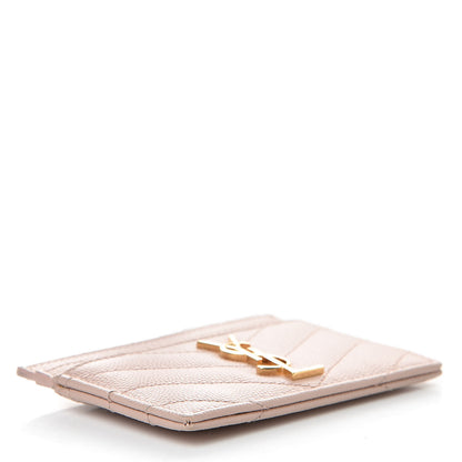 Saint Laurent Grain De Poudre Matelasse Chevron Monogram Credit Card Case Pale Pink 4 of 7
