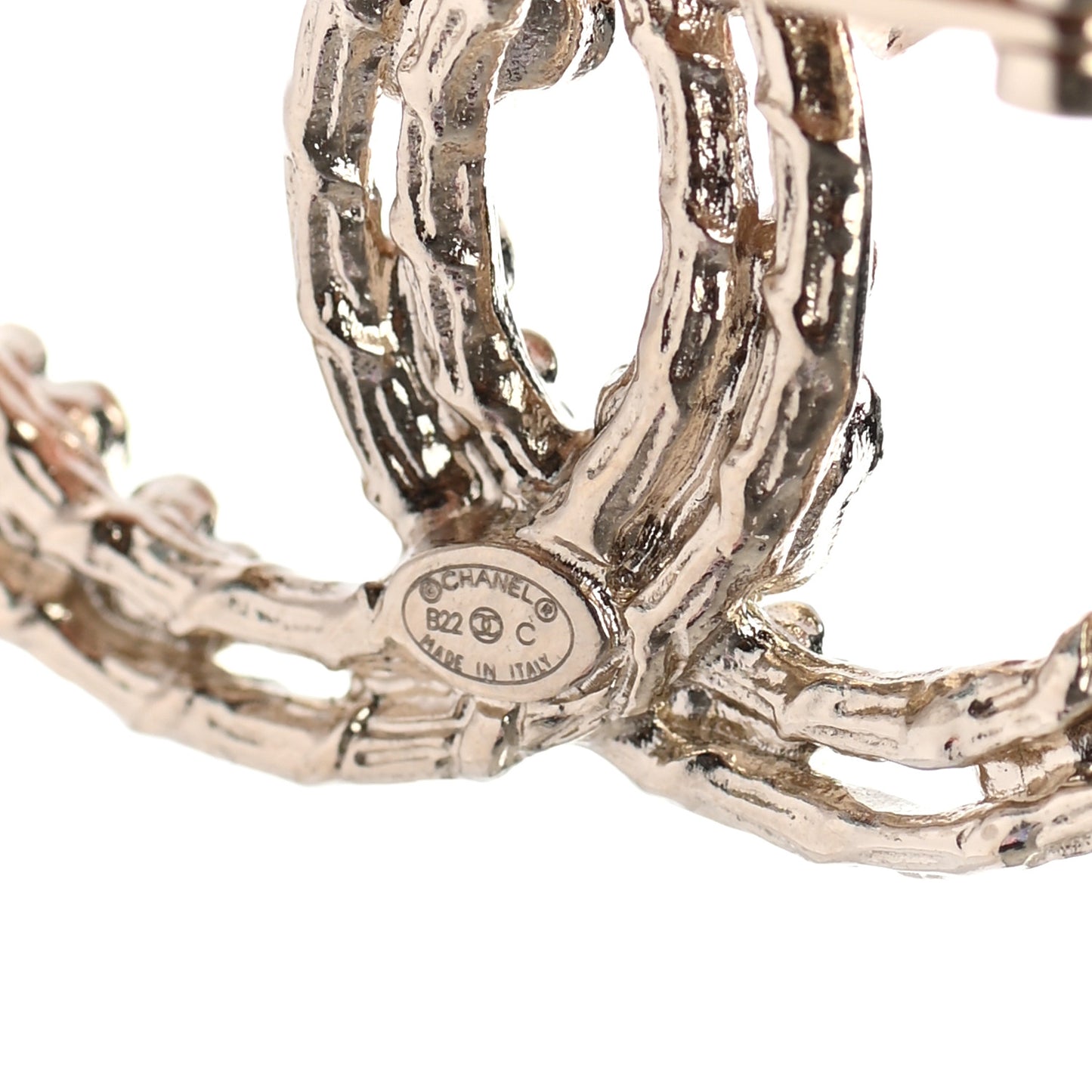 Metal Crystal Camellia CC Brooch Light Gold