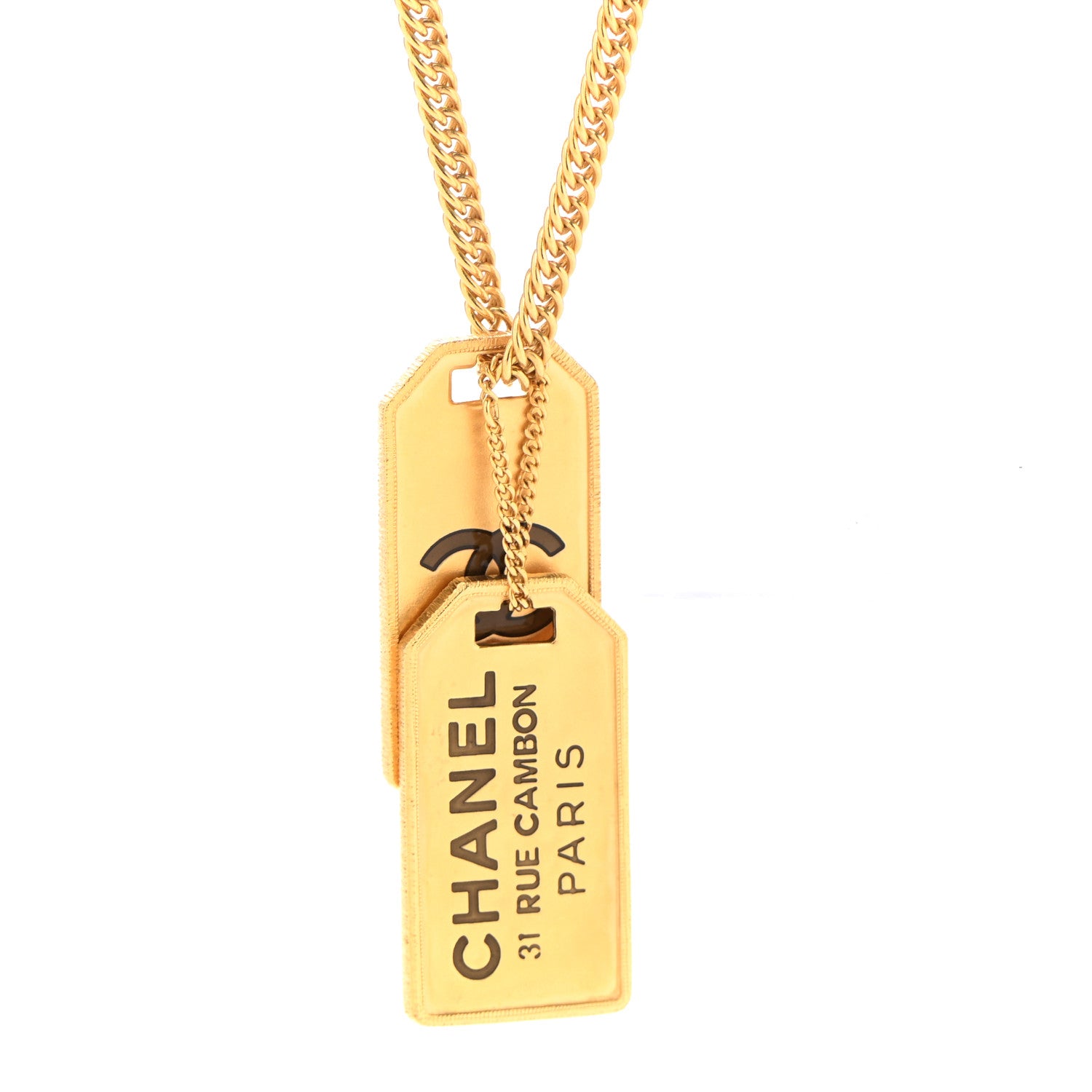 Chanel ID Dog Tag Charm Necklace Gold 4 of 6