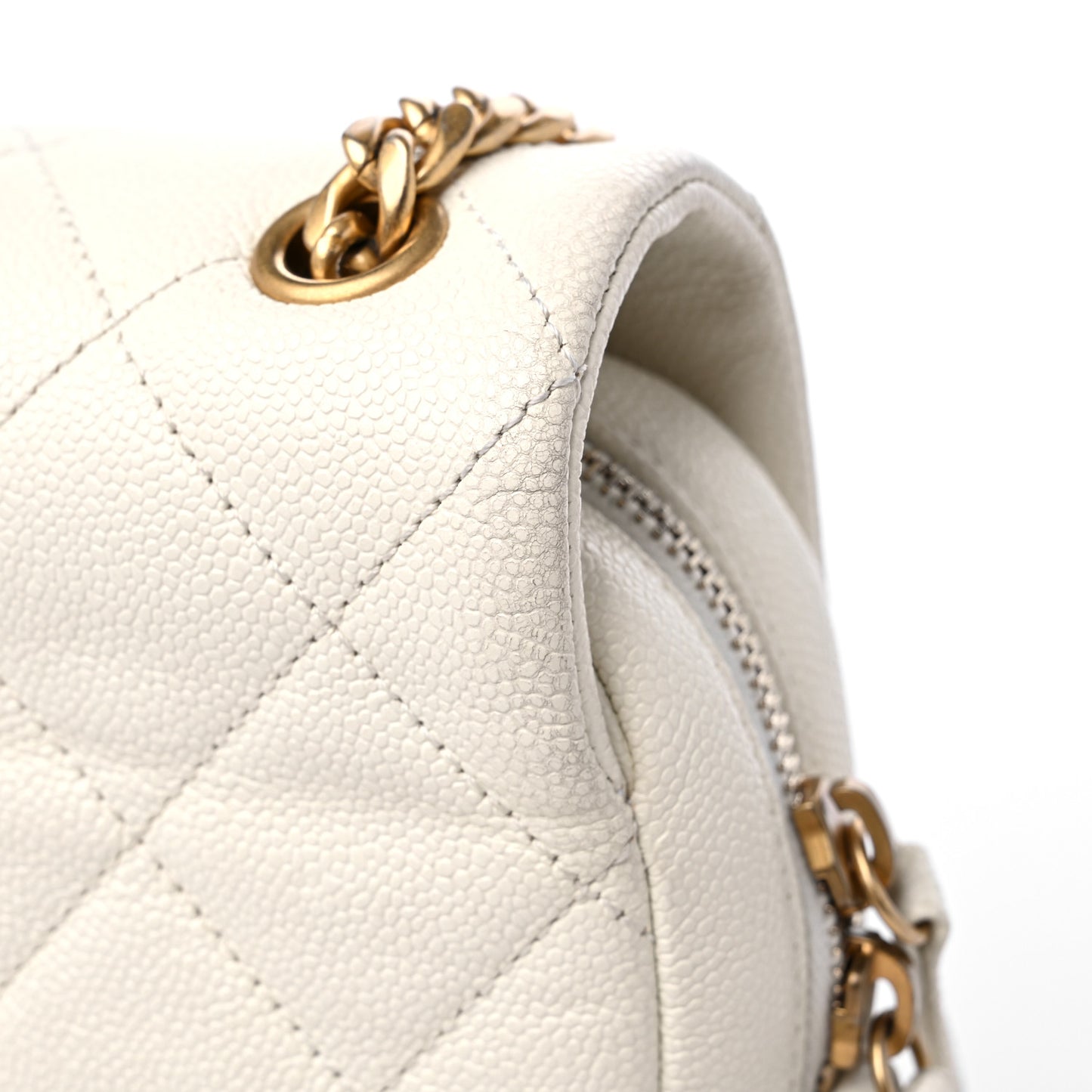 Shiny Caviar Quilted Chain Melody Backpack White