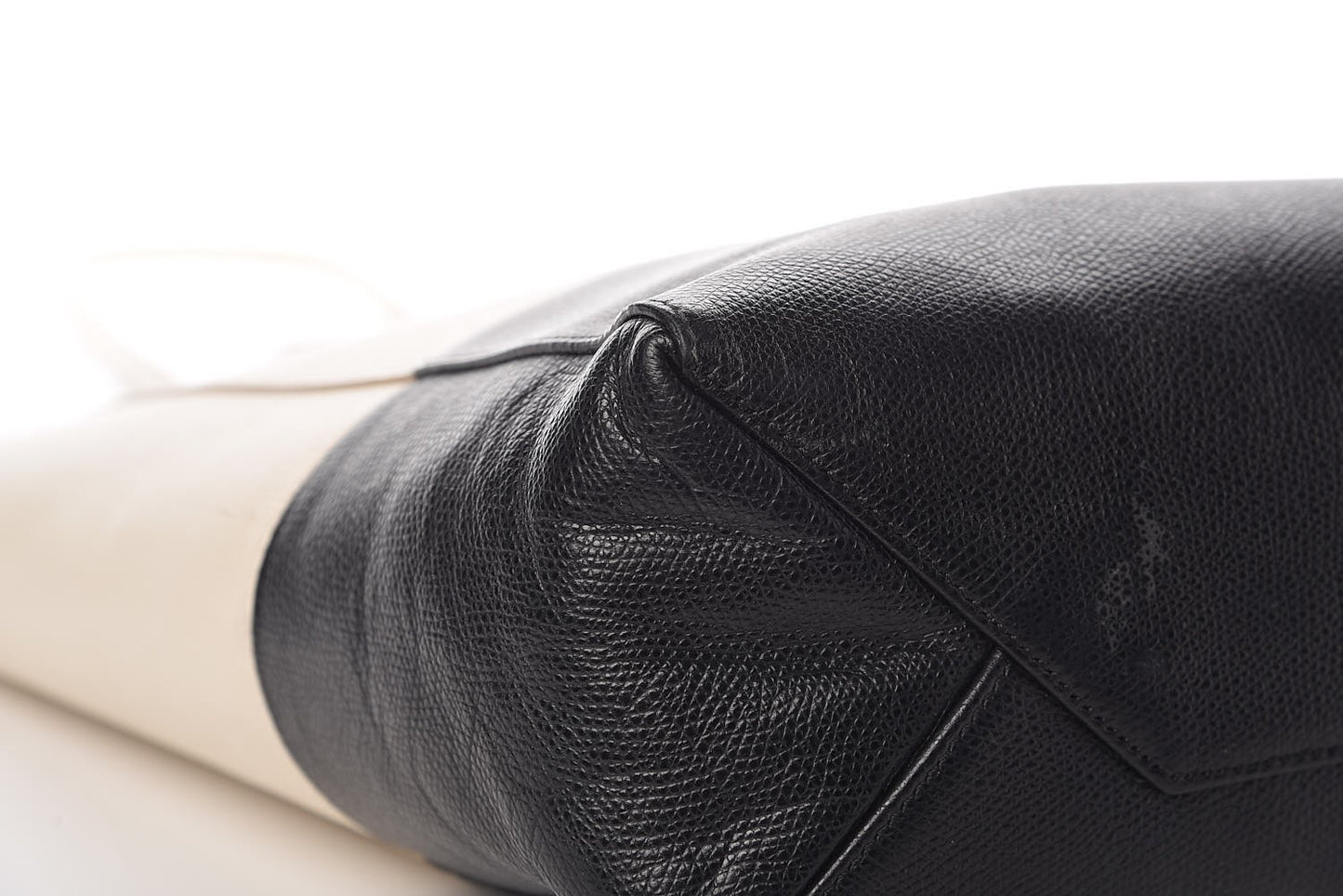 Grained Calfskin Small Vertical Bi-Cabas Cream Black