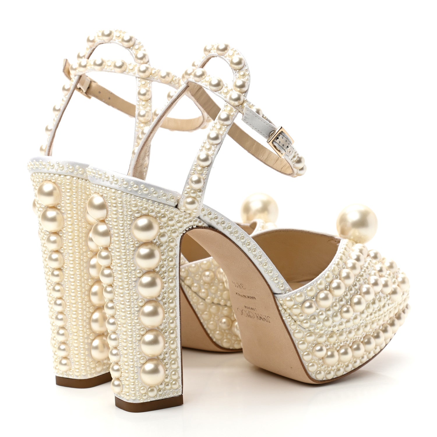 Jimmy Choo Pearl Satin Sacaria 120 Sandals 38.5 White 4 of 7