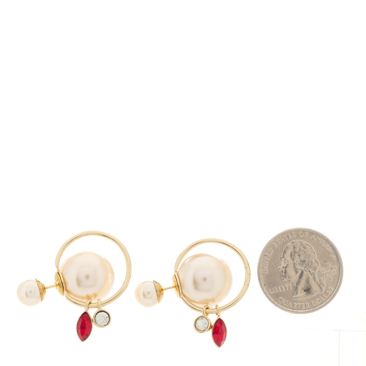 Christian Dior Pearl Crystal Mise En Dior Tribal Dangle Earrings Gold Red 3 of 5