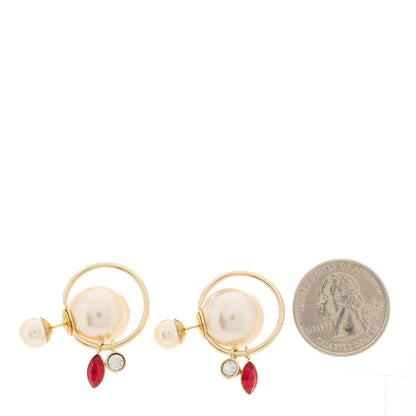 Christian Dior Pearl Crystal Mise En Dior Tribal Dangle Earrings Gold Red 3 of 5