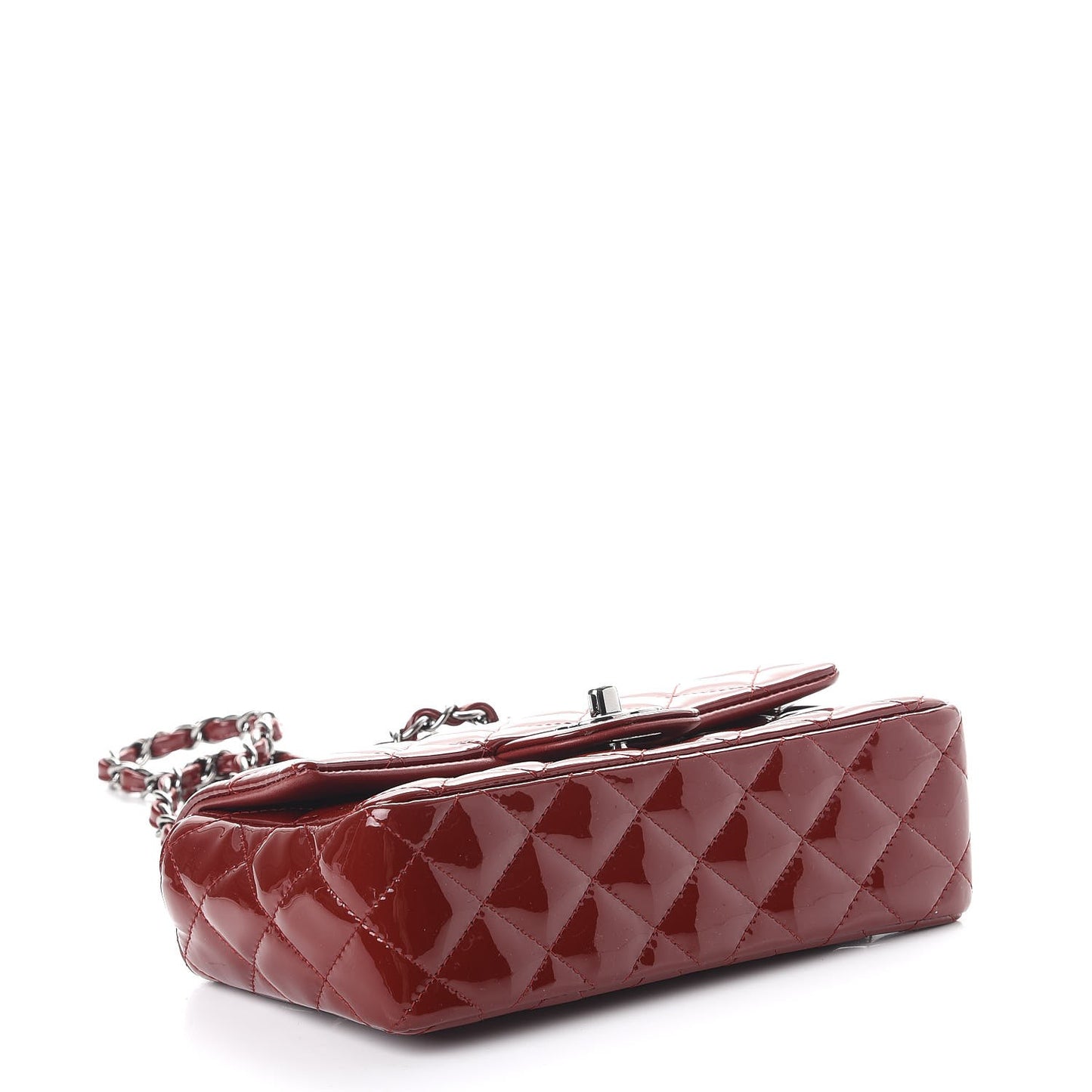 Patent Calfskin Quilted Mini Rectangular Flap Dark Red