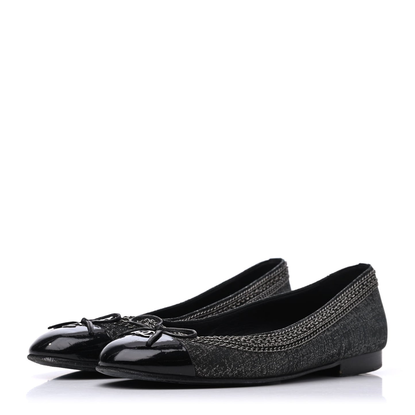 Tweed Patent Cap Toe Ballerina Flats 37 Black