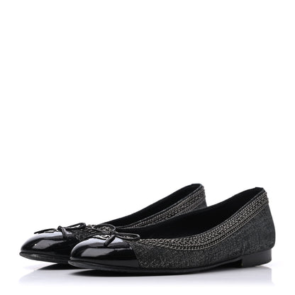 Chanel Tweed Patent Cap Toe Ballerina Flats 37 Black 3 of 23