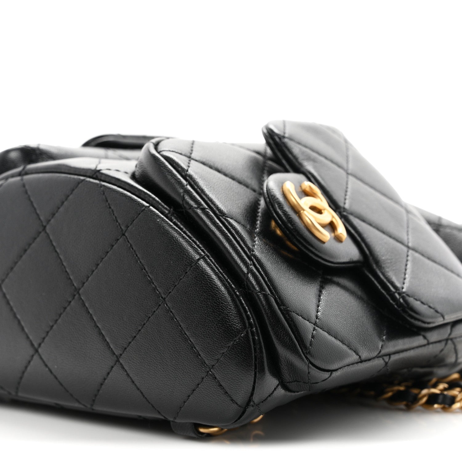 Chanel Shiny Lambskin Quilted Double Pocket Backpack Black 10 of 10