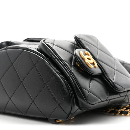 Chanel Shiny Lambskin Quilted Double Pocket Backpack Black 10 of 10
