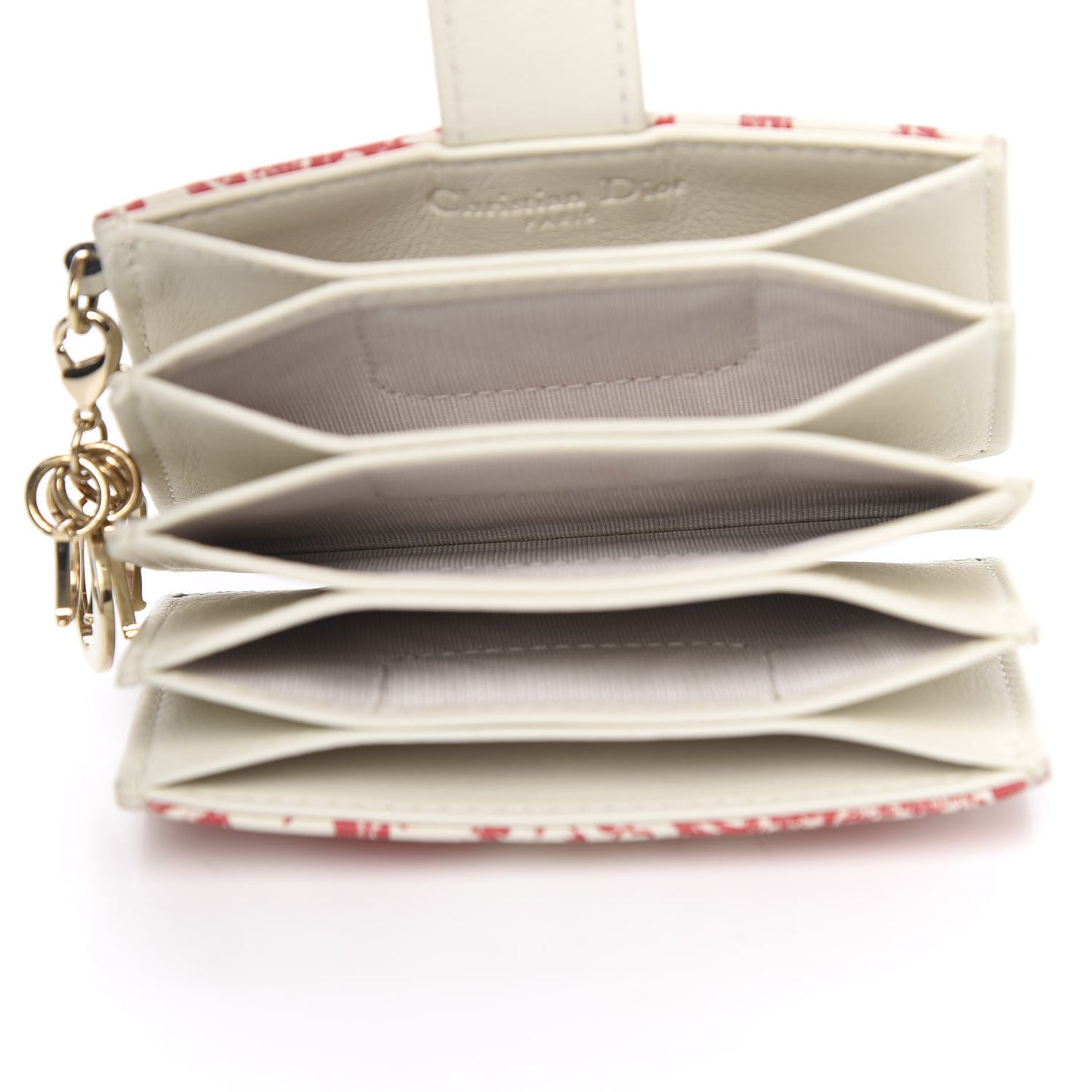 Calfskin Floral Print Lady Dior Gusseted Card Holder Latte Multicolor