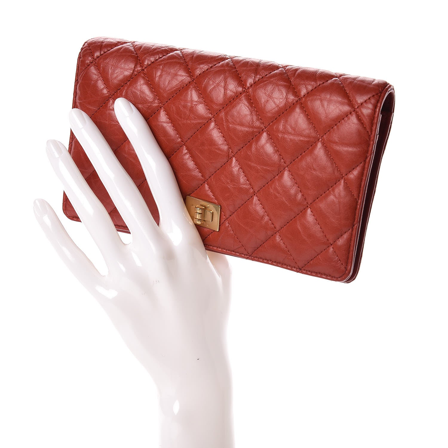 Chanel Aged Calfskin Quilted Reissue Yen Wallet Red 2 of 9