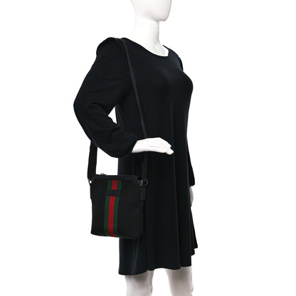 Gucci Techno Canvas Selleria Calfskin Web Small Flat Messenger Bag Black 2 of 9