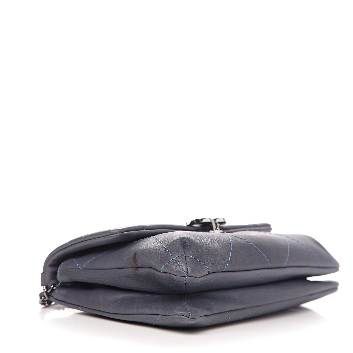 Washed Calfskin Diamond Stitch Hamptons Clutch With Chain Blue
