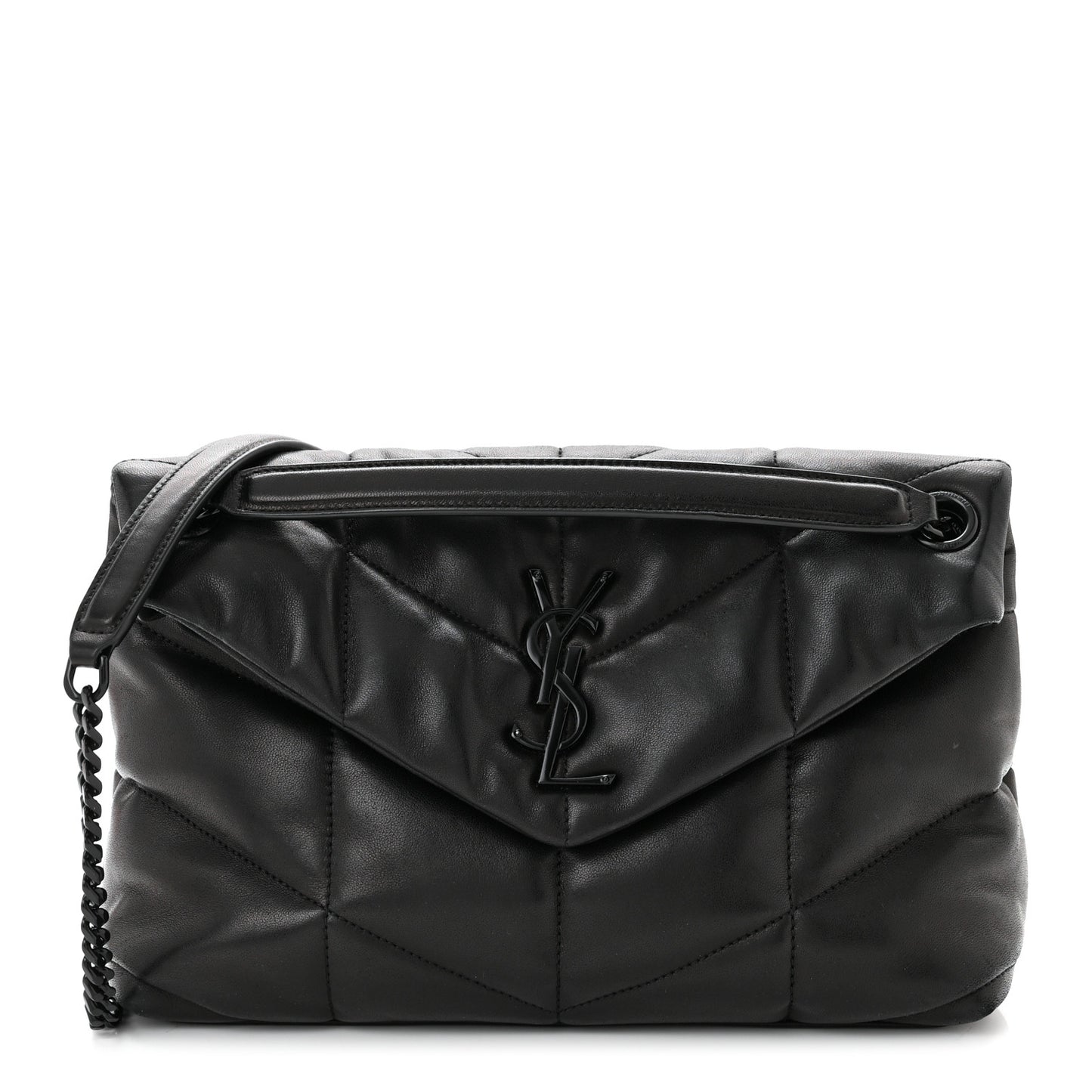 Lambskin Quilted Monogram Monochrome Small Loulou Puffer Chain Satchel Black