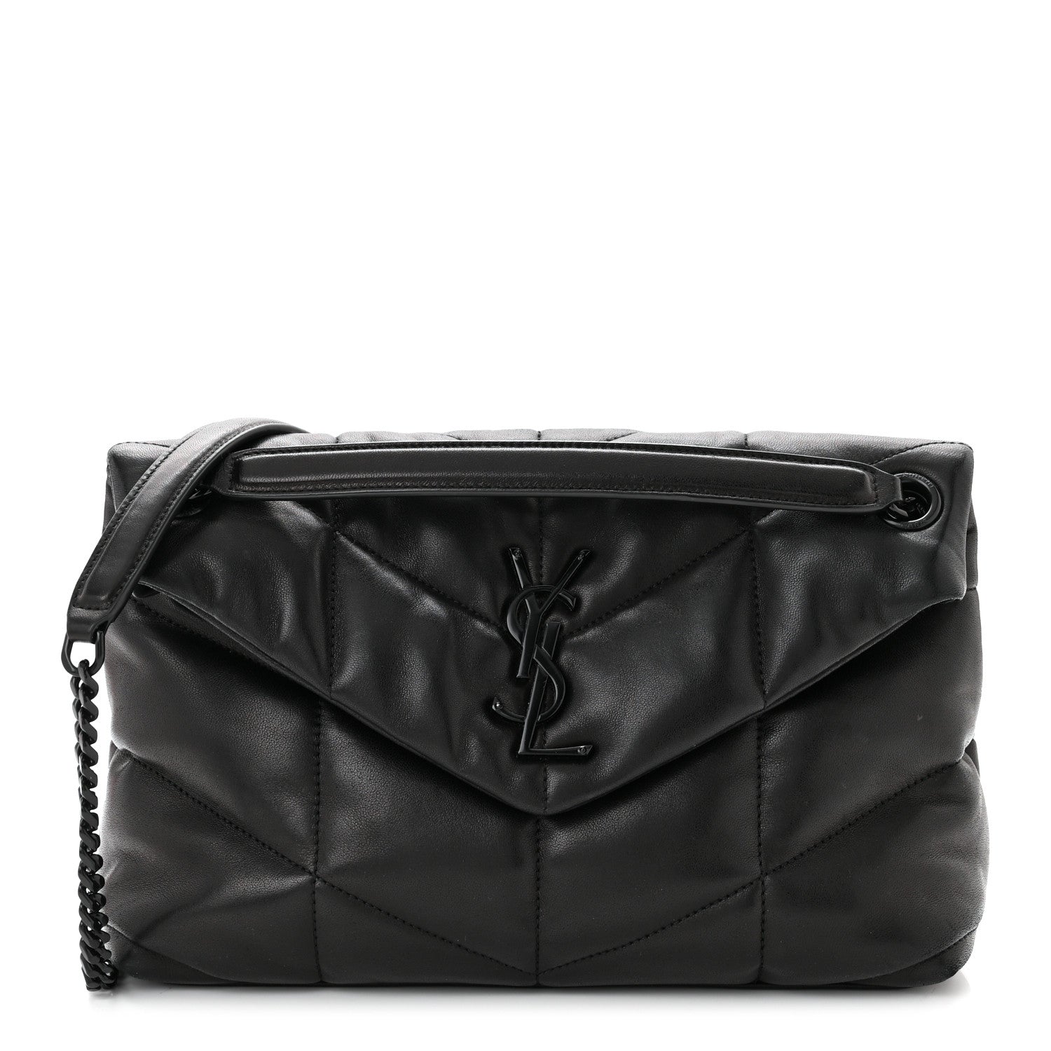 Saint Laurent Lambskin Quilted Monogram Monochrome Small Loulou Puffer Chain Satchel Black 1 of 11