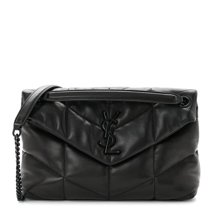 Saint Laurent Lambskin Quilted Monogram Monochrome Small Loulou Puffer Chain Satchel Black 1 of 11