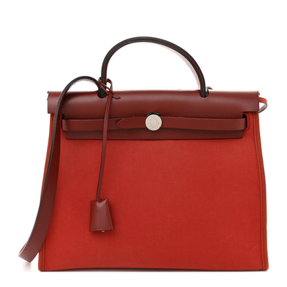 Hermes Military Toile Vache Hunter Herbag Zip 31 PM Rouge Grenat Rouge H 1 of 17