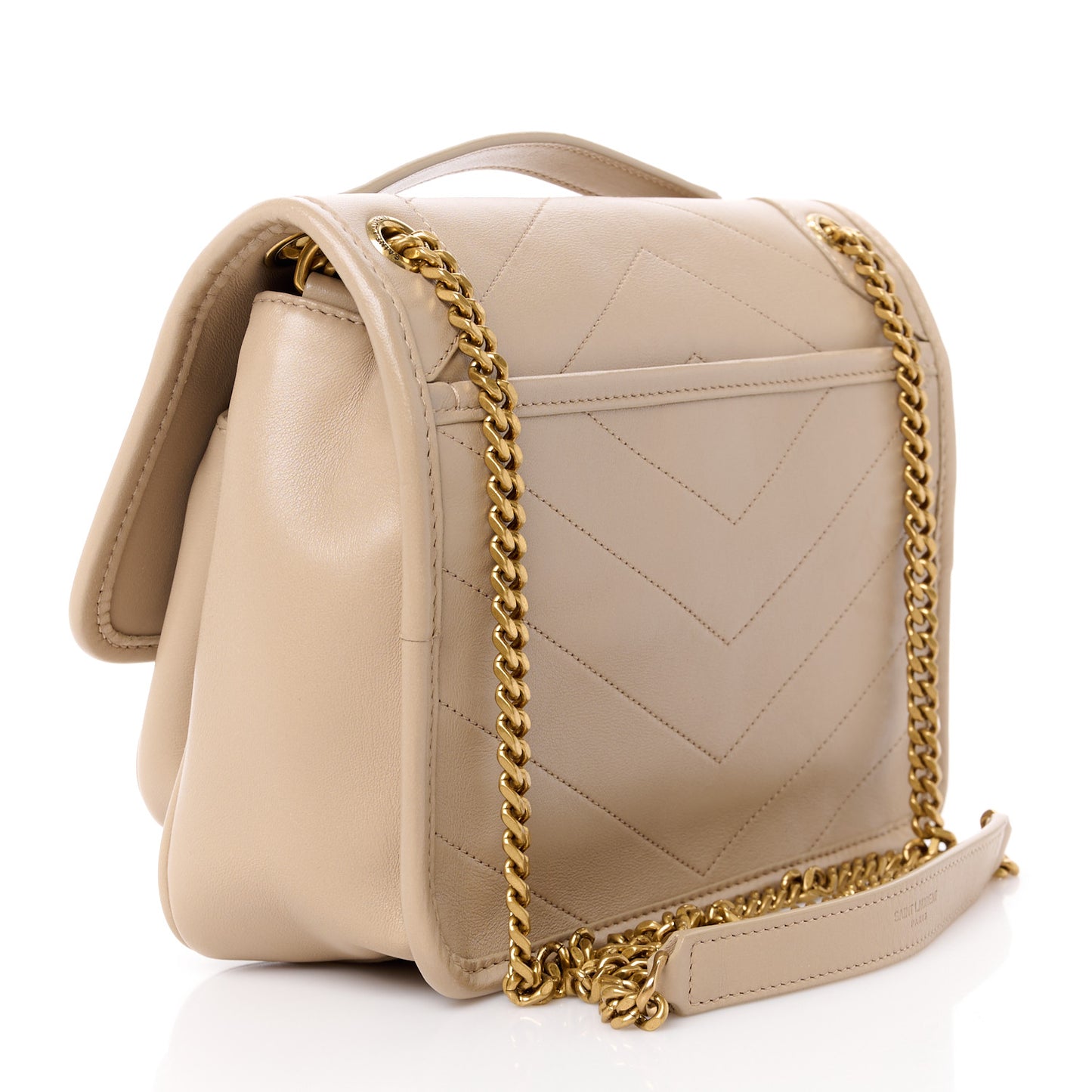 Lambskin Matelasse Monogram Baby Niki Chain Satchel Dark Beige