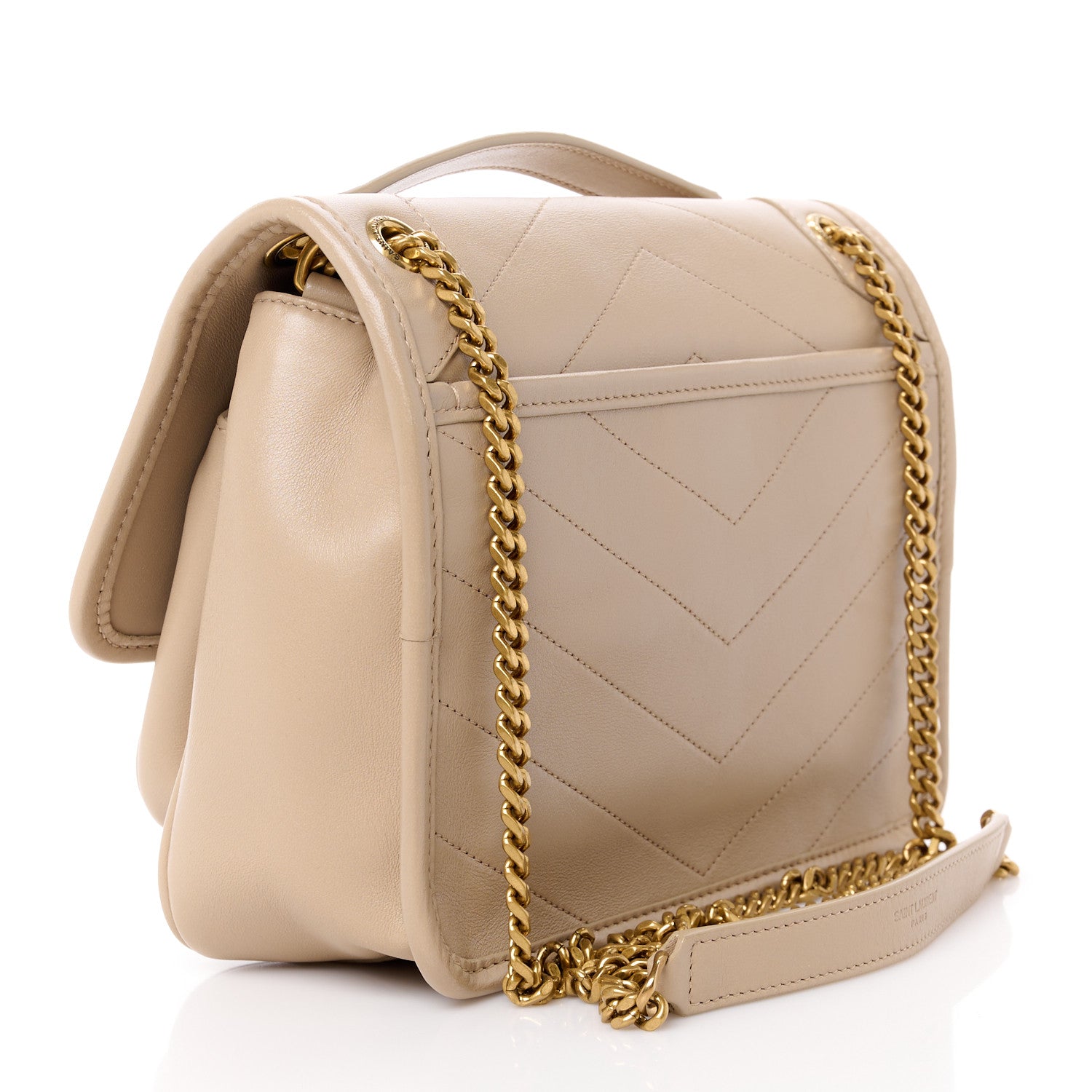 Saint Laurent Lambskin Matelasse Monogram Baby Niki Chain Satchel Dark Beige 3 of 12