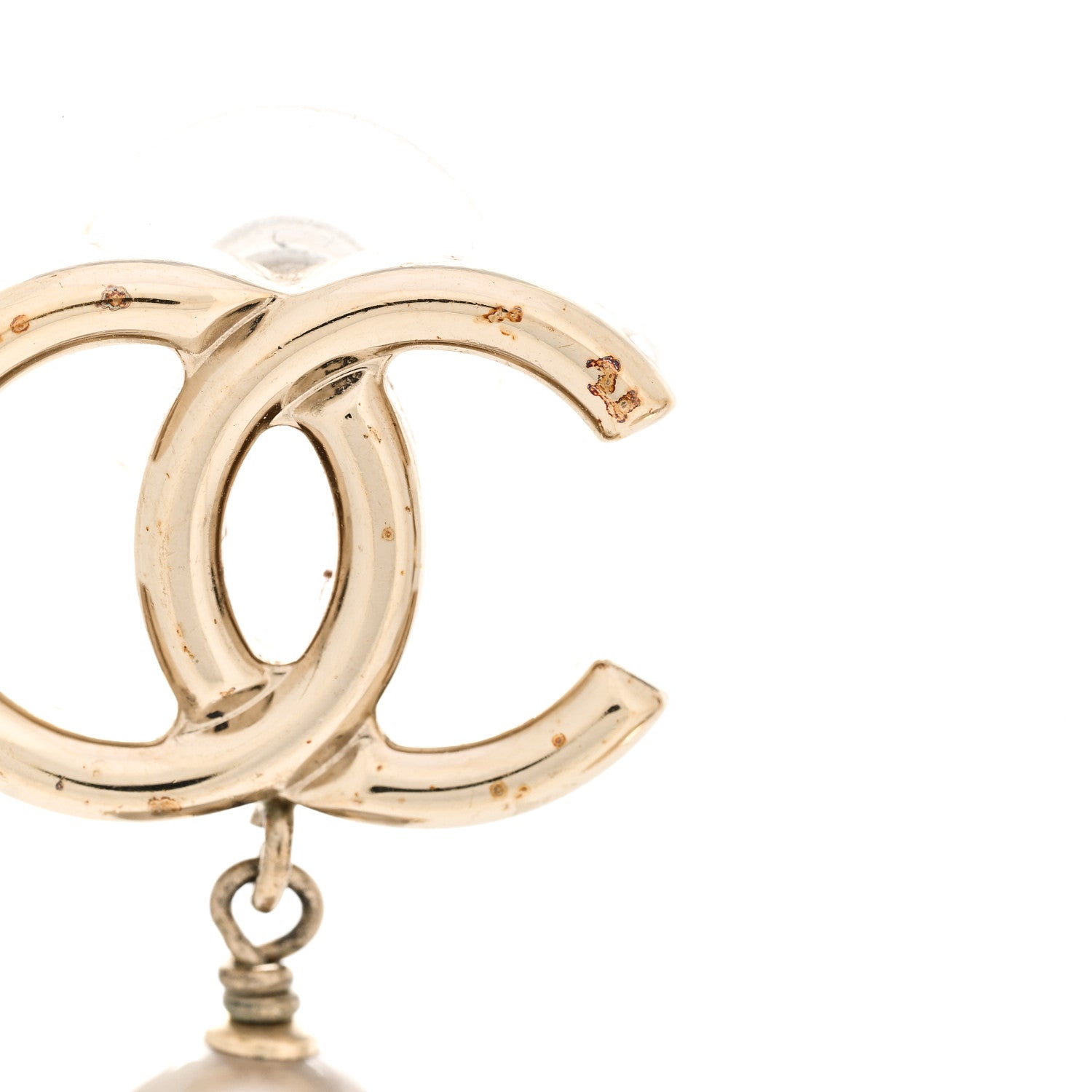 Chanel Metal Bead Pearl CC Drop Earrings Golden Pearly White 5 of 9
