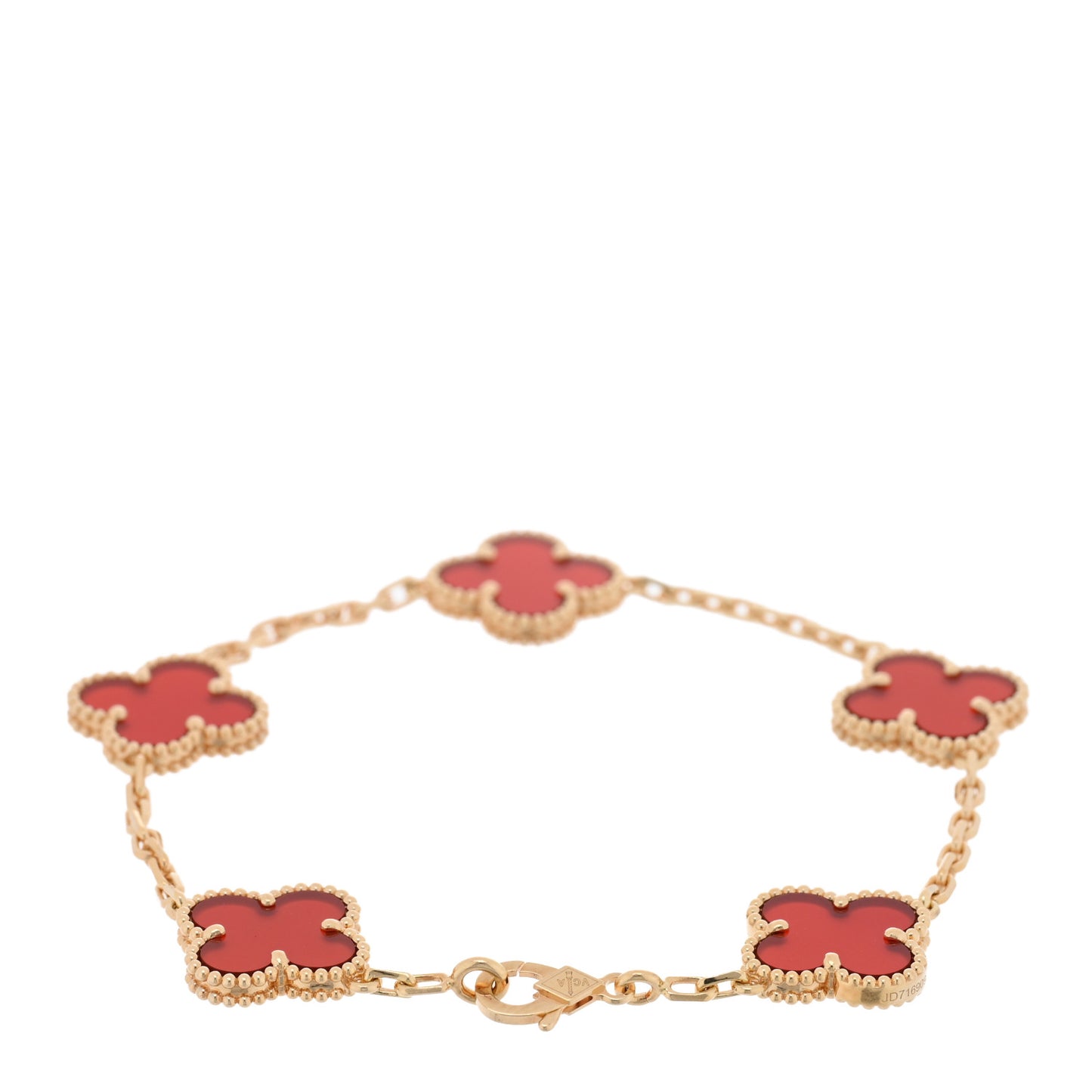 18K Yellow Gold Carnelian 5 Motifs Vintage Alhambra Bracelet