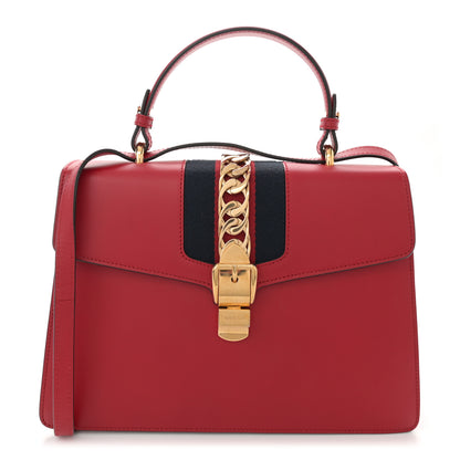 Gucci Calfskin Medium Sylvie Top Handle Bag Hibiscus Red 1 of 14