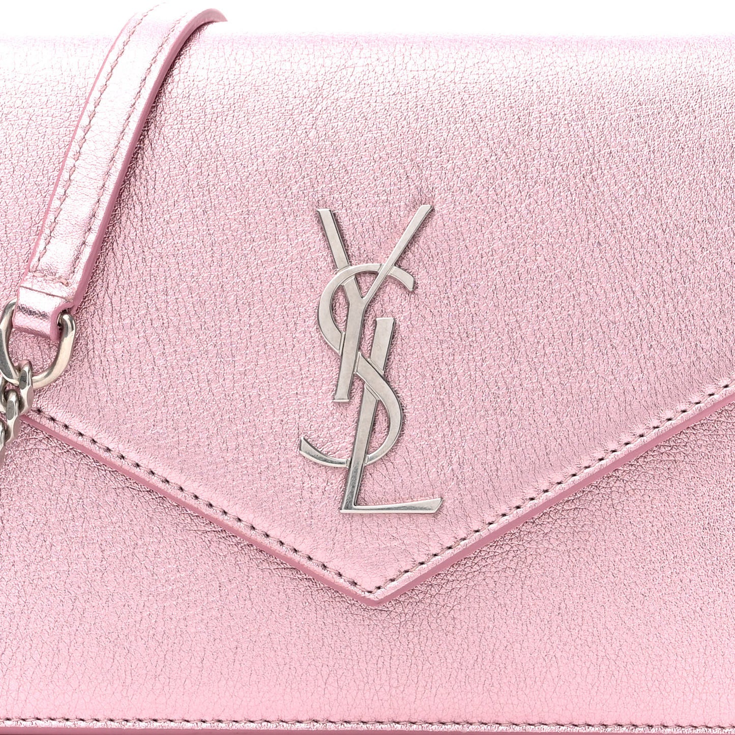 Metallic Calfskin Monogram Envelope Chain Wallet Pink