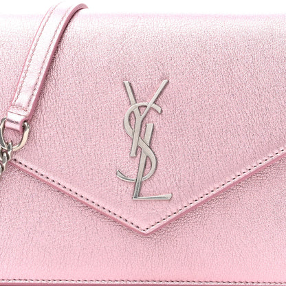 Saint Laurent Metallic Calfskin Monogram Envelope Chain Wallet Pink 8 of 10