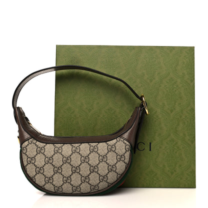 Gucci GG Supreme Monogram Textured Calfskin Web Mini Ophidia Half Moon Hobo Beige Ebony New Acero 10 of 10