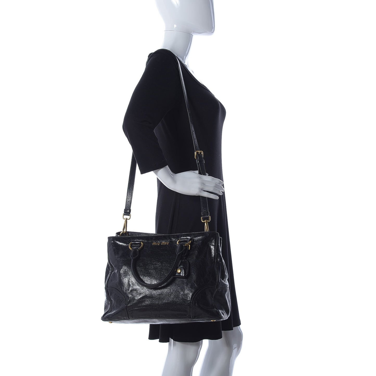 Vitello Shine Top Handle Satchel Black