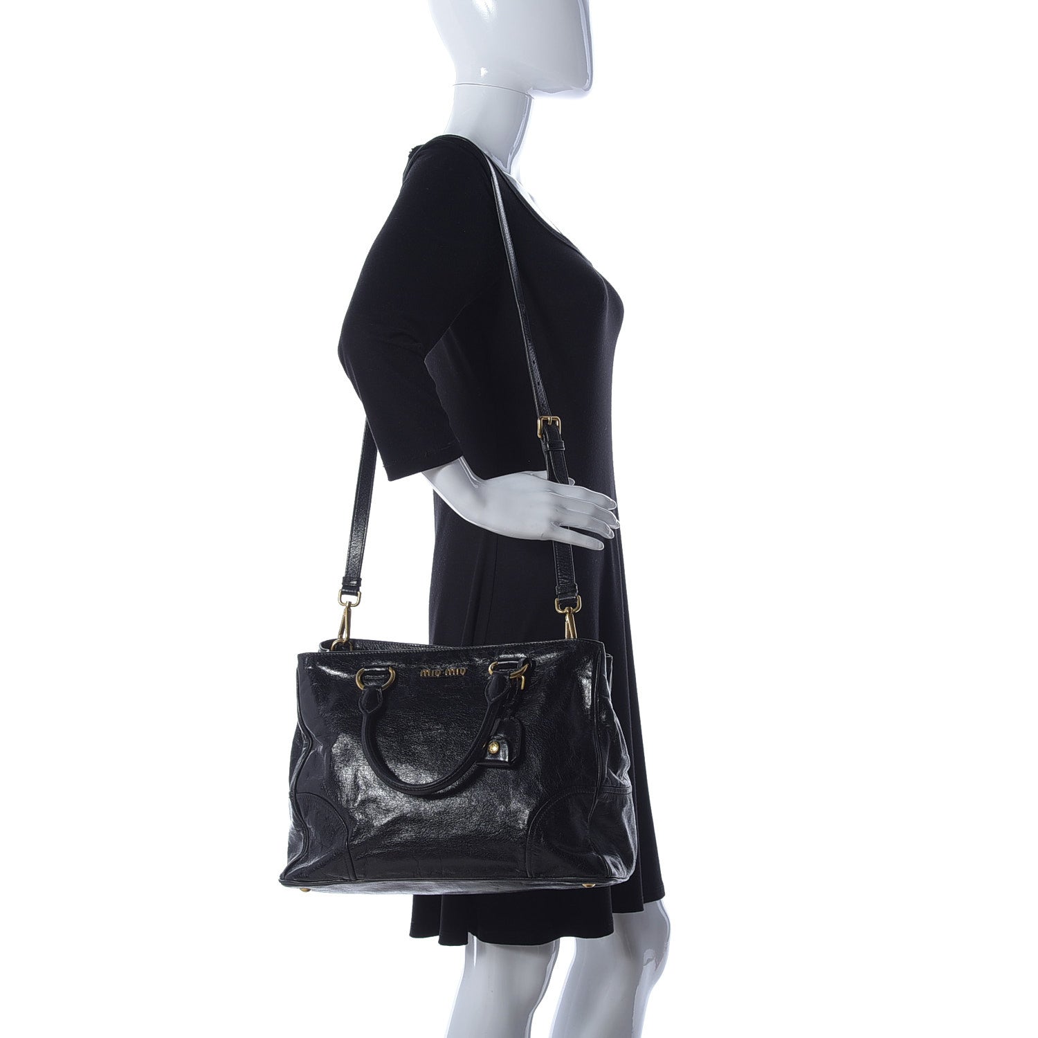 Miu Miu Vitello Shine Top Handle Satchel Black 2 of 10