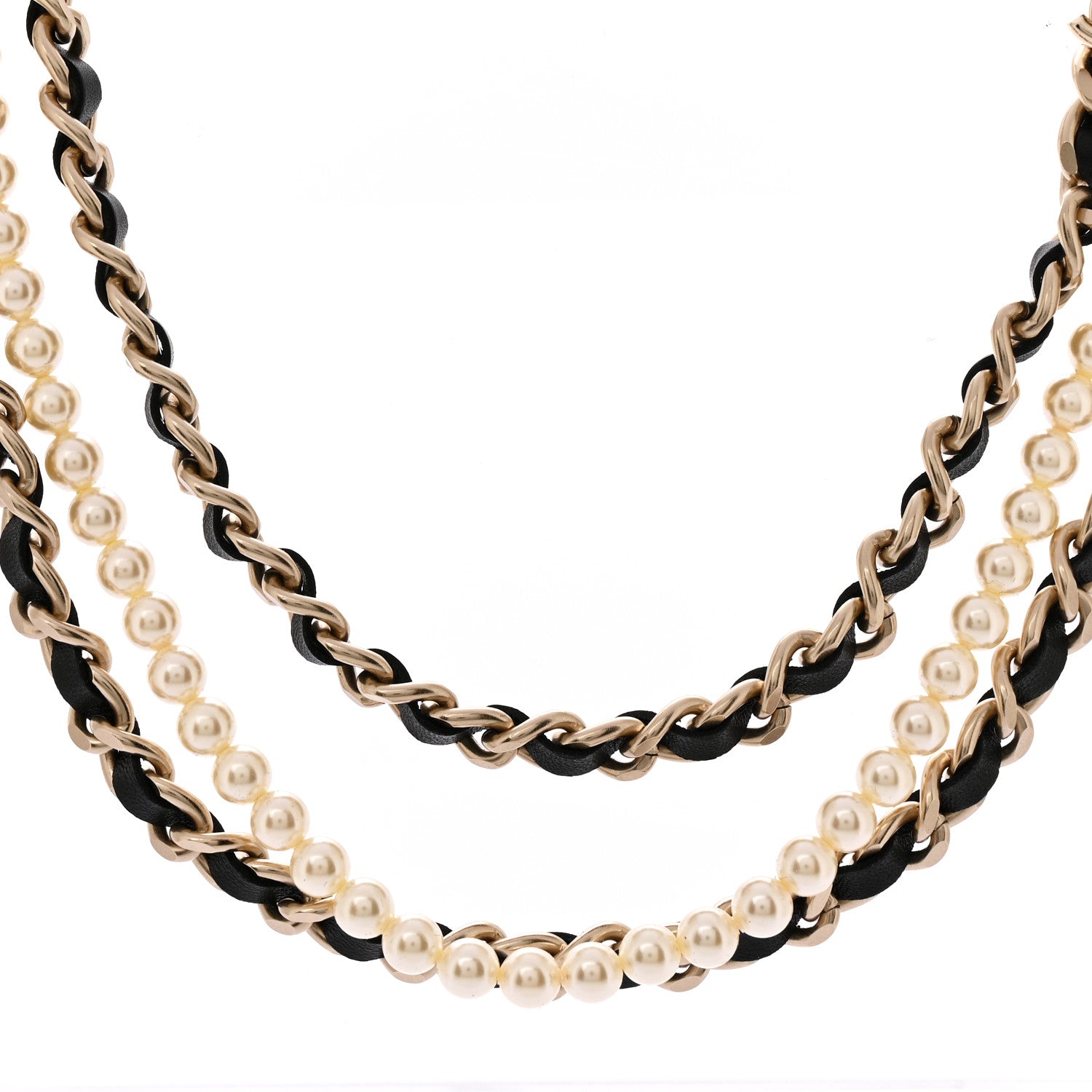 Chanel Pearl Lambskin Chain CC Multi Strand Necklace Gold Black 4 of 7
