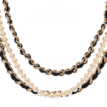 Chanel Pearl Lambskin Chain CC Multi Strand Necklace Gold Black 4 of 7